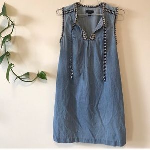 J. Crew Denim Shift Dress with geometric trim